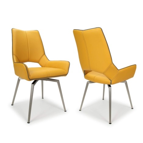 Pair Of - Mako - Yellow Faux Leather - Swivel - Self Returning Dining Chairs