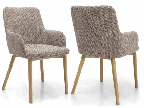Pair Of - Sidcup - Brown Oatmeal - Tweed Fabric - Dining Chairs