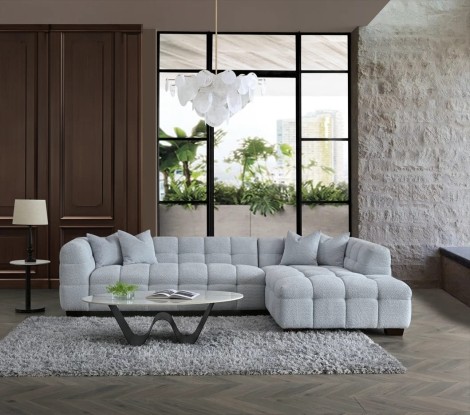 Aluxo Tribeca - Pearl Boucle Fabric Upholstered - Corner Chesterfield Sofa