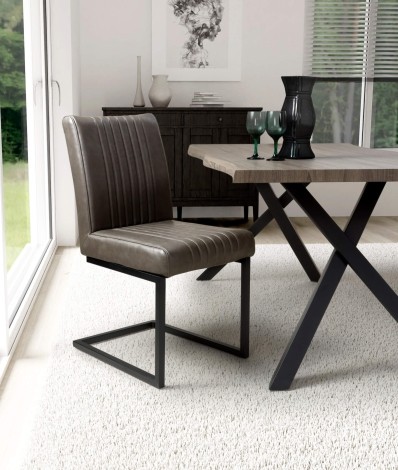 Archer - 2x Cantilever Grey Faux Leather Dining Chairs - Industrial Style