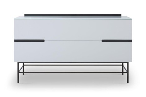 Alberto - Two Drawer Glass Top Low Sideboard - White Lacquered Paint & Dark Chrome Accent Sideboard With Drawers