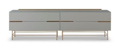 Alberto - Four Drawer Low Glass Top Sideboard - Grey Lacquered Paint & Brass Accent Sideboard With Drawers