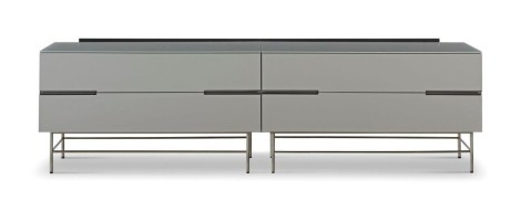 Alberto - Four Drawer Low Glass Top Sideboard - Grey Lacquered Paint & Dark Chrome Accent Sideboard With Drawers