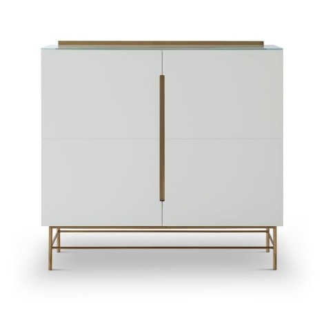 Alberto - Two Drawer High Glass Top Sideboard - White Lacquered Paint & Brass Accent Sideboard With Drawers