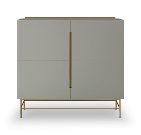 Alberto - Two Drawer High Glass Top Sideboard - Grey Lacquered Paint & Brass Accent Sideboard With Drawers