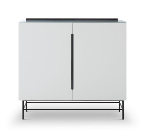 Alberto - Two Drawer High Glass Top Sideboard - White Lacquered Paint & Dark Chrome Accent Sideboard With Drawers