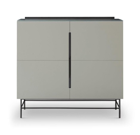 Alberto - Two Drawer High Glass Top Sideboard - Grey Lacquered Paint & Dark Chrome Accent Sideboard With Drawers