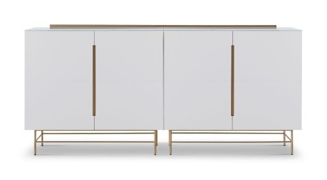 Alberto - Four Drawer High Glass Top Sideboard - White Lacquered Paint & Brass Accent Sideboard With Drawers