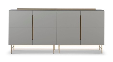 Alberto - Four Drawer High Glass Top Sideboard - Grey Lacquered Paint & Brass Accent Sideboard With Drawers