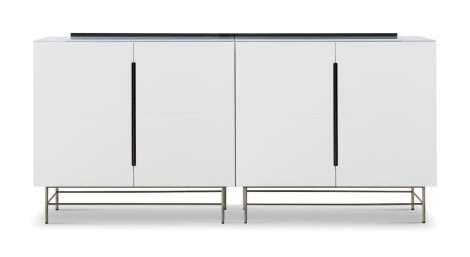 Alberto - Four Drawer High Glass Top Sideboard - White Lacquered Paint & Dark Chrome Accent Sideboard With Drawers