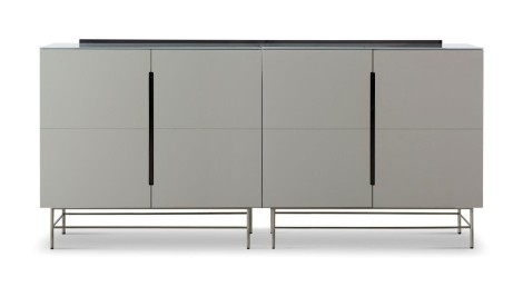 Alberto - Four Drawer High Glass Top Sideboard - Grey Lacquered Paint & Dark Chrome Accent Sideboard With Drawers