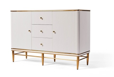 Edena Ribbed - White & Gold - 2 Door 3 Drawer Sideboard / Buffet - Gold Metal Frame