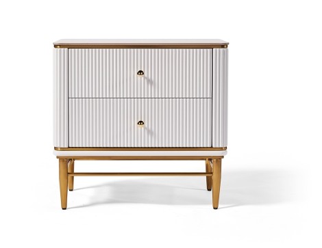 Edena Ribbed - White & Gold - Dresser Unit / Bedside Cabinet- Gold Metal Frame