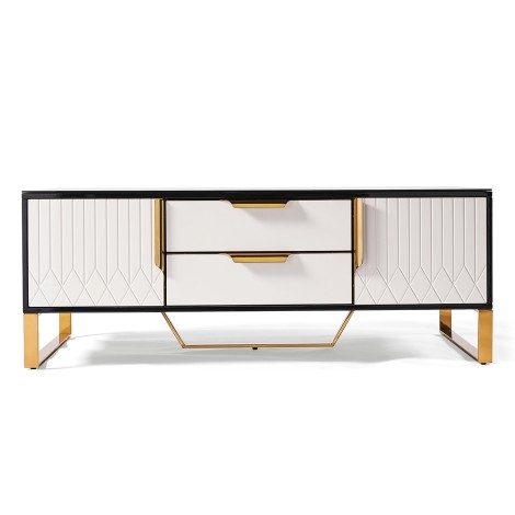 Amal Black & White 2 Dr/2Drw Coffee Table, Gold Accents