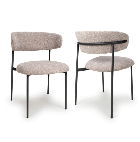 Marisa - 2x Oatmeal Tweed - Dining Chairs - Black Metal Frame