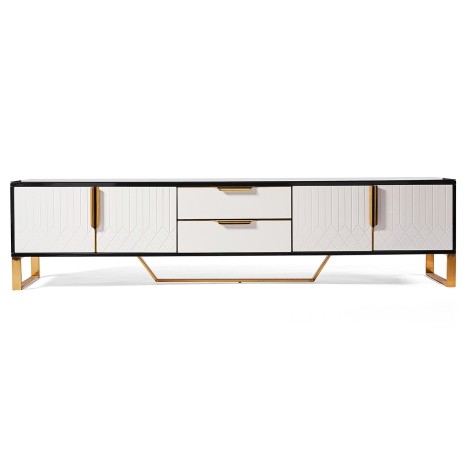 Amal Ribbed - Black & Whitw - TV Unit / Media Unit - Gold Effect Handles And Legs