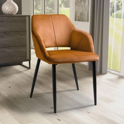 Pair Of - Nero - Burnt Orange Brushed Velvet - Dining Chairs