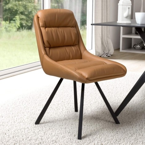 Pair Of - Arnhem - Tan - Leather Effect - Swivel Self Returning Dining Chair