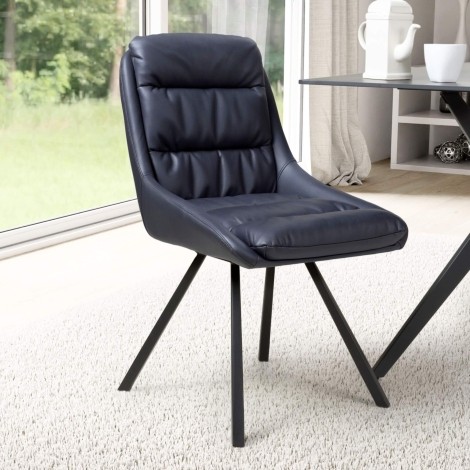 Pair Of - Arnhem - Midnight Blue - Leather Effect - Swivel Self Returning Dining Chair