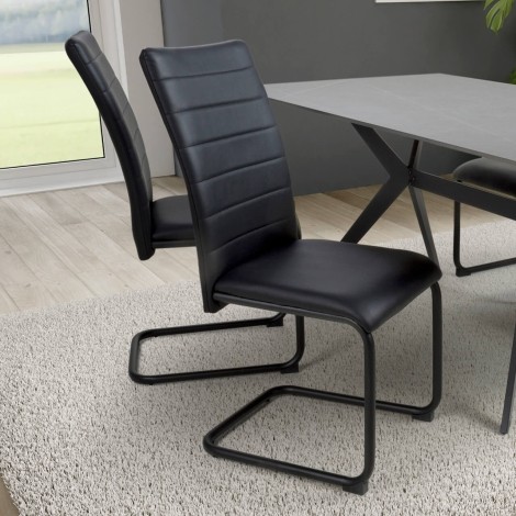 Carlisle - Set of 4 - Black - Leather Effect Fabric Upholstered Dining Chair - Black Metal Legs