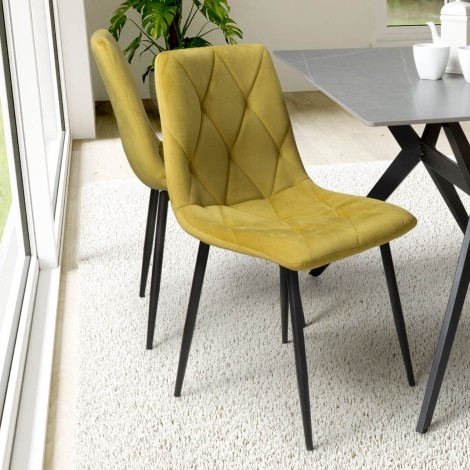 Vernon - Set of 4 - Mustard - Brushed Velvet - Upholstered Dining Chair - Black Metal Legs