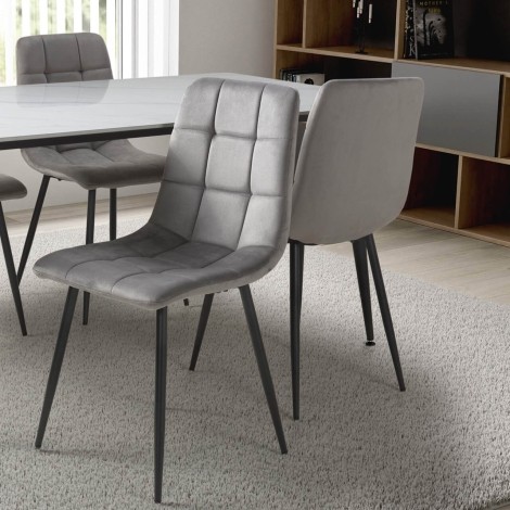 Madison - Set of 4 Grey Brushed Velvet Dining Chairs - Black Metal Legs