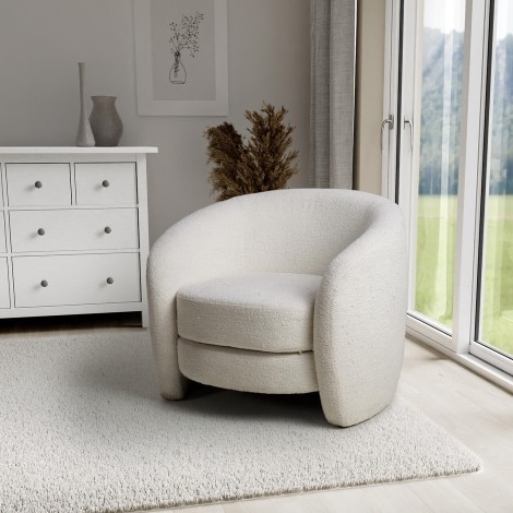 Petra - White - Boucle Fabric Upholstered - Tub Chair