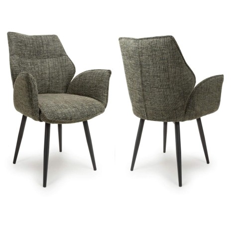 Baltimore - 2x Green Tweed Fabric Swivel Dining Chairs - Black Metal Legs