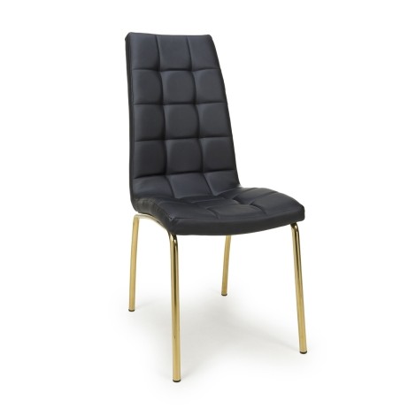 Jenner Leather Effect Black/Gold Dining Chair (Pair)