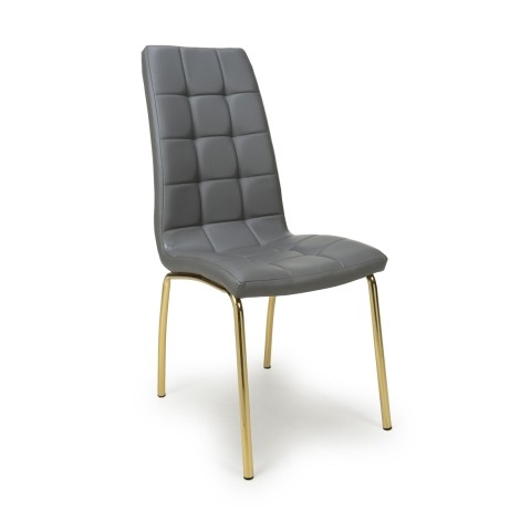 Jenner Leather Effect Grey/Gold Dining Chair (Pair)