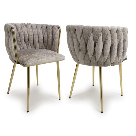 Ontario - 2x Mink Linen Effect Fabric Dining Chairs - Gold Metal Legs
