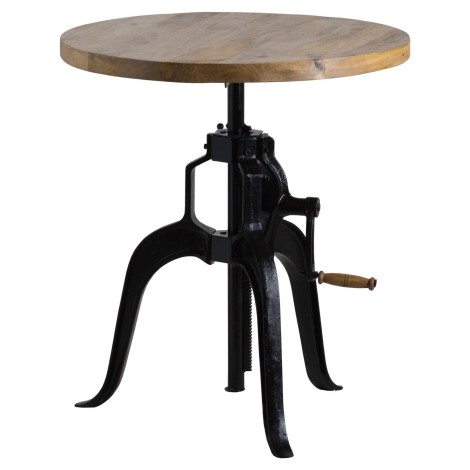 Draftsman - Round Wooden Top - Adjustable Bar Bistro Table - Black Metal Base