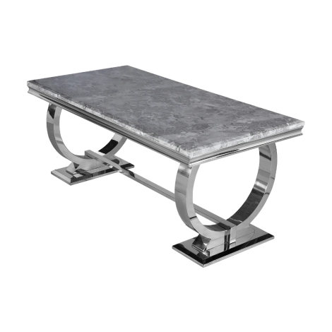 Arriana - Grey - 200cm/2m - Rectangular - Dining Table - Glass Top - Stainless Steel Circular Legs