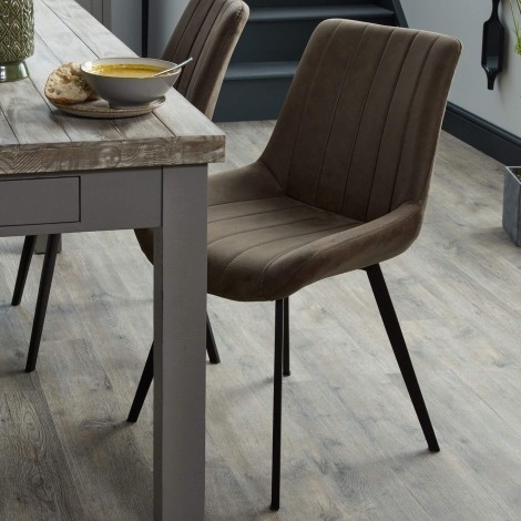 Malmo - Grey Faux Leather Upholstered - Dining Chair - Black Tapering Metal Legs