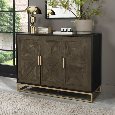 Athena Fumed Oak & Brass Narrow Sideboard