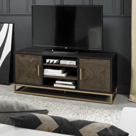 Athena Fumed Oak & Brass Entertainment Unit with Doors