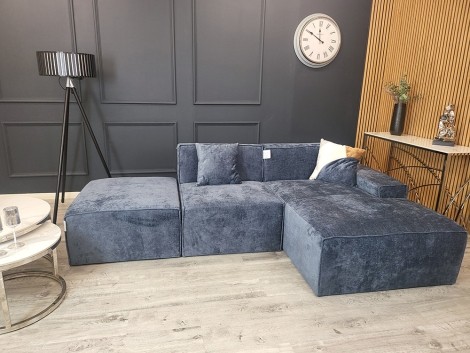 Atlanta Modula - Blue Chenille Fabric - Right Hand Facing - Corner Sofa / Group