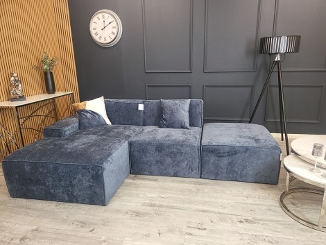 Atlanta Modula - Blue Textured Chenille Fabric - Left Hand Facing - Corner Sofa / Group