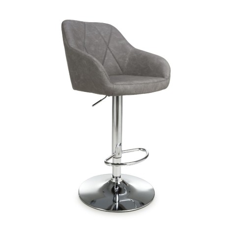 Charcoal - Faux Leather - Gas Lift - Bar Stool with Footrest - Chrome Metal Base - Pair