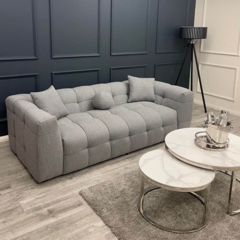 Bubble Grey Boucle Fabric 3 Seater Sofa