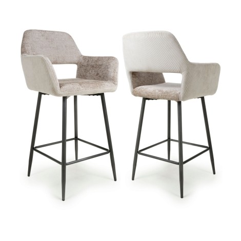  Sorento - 2x Mink Chenille Corduroy Bar Chairs - Black Metal Legs