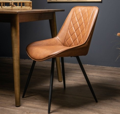 Oslo - Tan Brown - Faux Leather - Dining Chair - Black Metal Legs