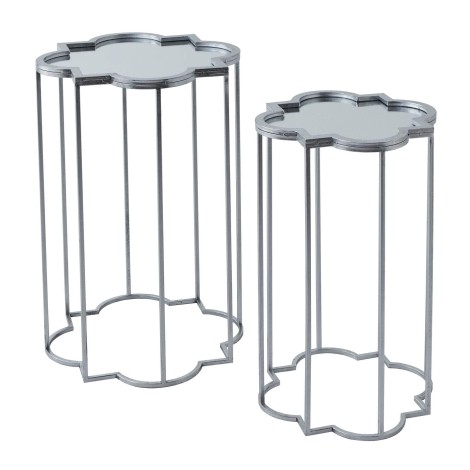 Quarter Foil - Mirrored Glass Top - Set Of Two Side Tables - Silver Metal Frame