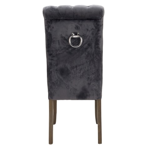 Knightsbridge - Dark Grey Velvet Upholstered - Buttoned Back- Dining Chair - Ring Back - Rubberwood Frame