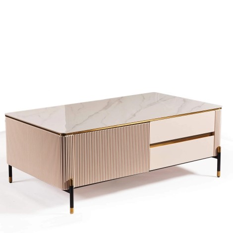 Bella White & Gold 2 Dr Coffee Table Gold Accents