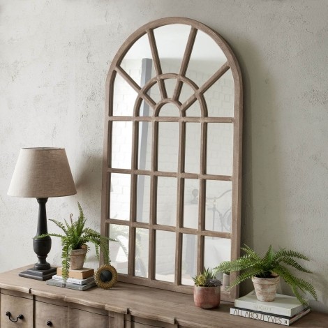 Copgrove Collection - Arched - Window Paned - Wall Mirror - Bleached Finish Frame