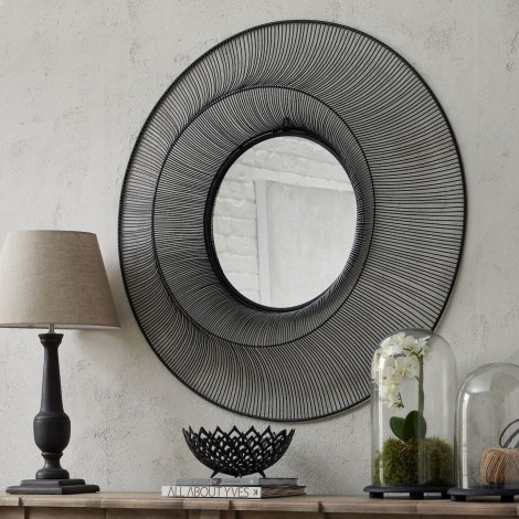 Chico - Large - Round Wall Mirror - Black Wire Frame
