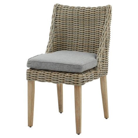 Capri Collection - Outdoor Furniture - Beige Rattan - Round Dining Chair - Shower Resistant Cushion