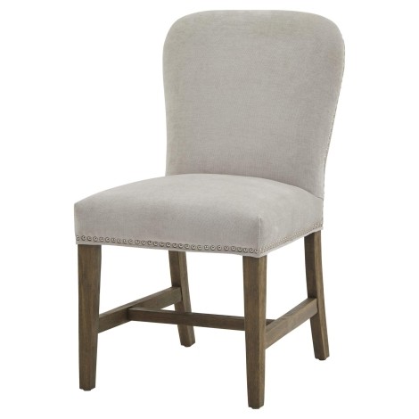 Cobham - Grey Fabric Upholstered - Stud Detailed - Dining Chair - Dark Wood Leg