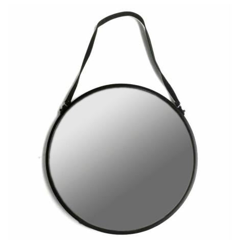 Matt Black - Rimmed Round - Hanging - Wall Mirror - Black Strap